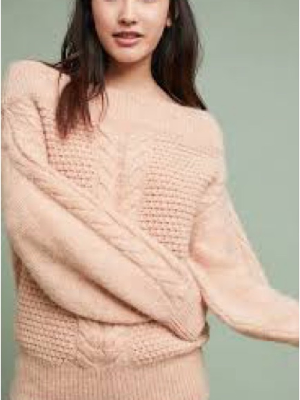 Women's Sleeping on Snow Cable Knit Crewneck Sweater - Blush Pink